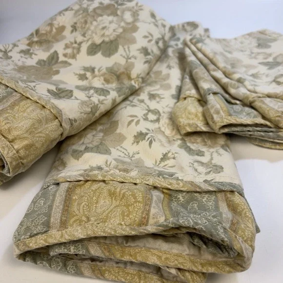 Vtg Waverly Decor 5 Valances 66x18 Butter Yellow Roses Sage Green & 4 Napkins
